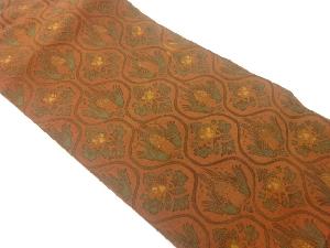 縮緬地立涌にインコ模様名古屋帯